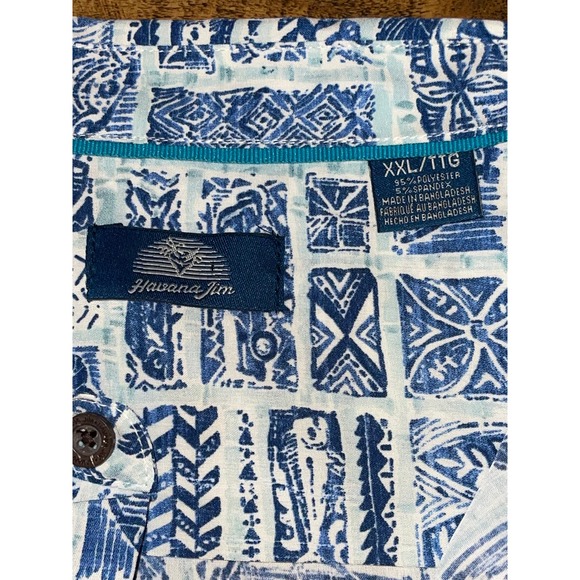 NWT Mens Havana Jim Blue White Fish Hawaiian‎ Print Button Up Short Sleeve XXL - Picture 2 of 7